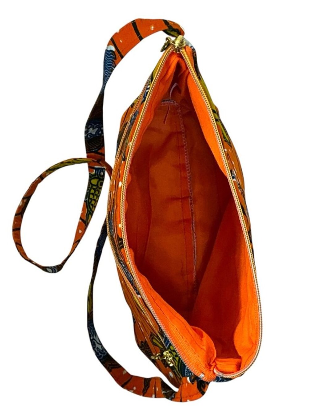 African Print Shoulder Bag Handmade 100% Cotton Orange Multi Aya Fair Trade - Picture 11 of 16